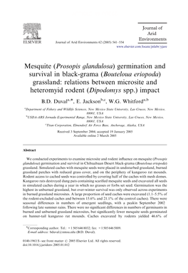 Prosopis Glandulosa) Germination and Survival in Black-Grama (Bouteloua Eriopoda) Grassland: Relations Between Microsite and Heteromyid Rodent (Dipodomys Spp.) Impact