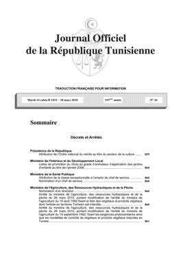 Arrêté Du Ministre De L'agriculture, Des Ressources Hydrauliques Et De La Pêche Du 26 Mars