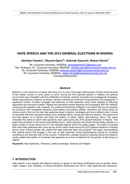 Hate Speech and the 2015 General Elections in Nigeria