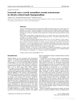 Letrozole Once a Week Normalizes Serum Testosterone in Obesity-Related Male Hypogonadism