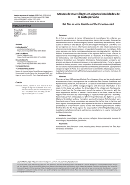 Moscas De Murciélagos En Algunas Localidades De La Costa Peruana