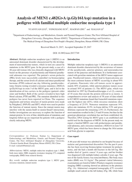 Analysis of MEN1 C.482G>A (P.Gly161asp) Mutation in A