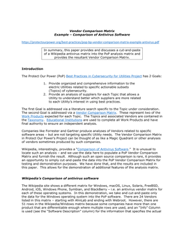 Vendor Comparison Matrix Example – Comparison of Antivirus Software