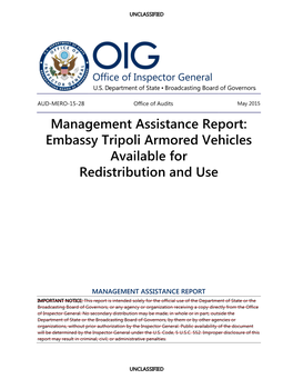 Embassy Tripoli Armored Vehicles Available for Redistribution and Use