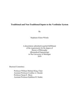 Traditional and Non-Traditional Inputs to the Vestibular System