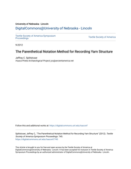 The Parenthetical Notation Method for Recording Yarn Structure