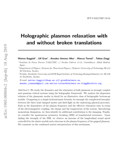 Holographic Plasmon Relaxation with and Without Broken Translations