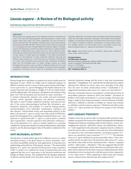 Leucas Aspera – a Review of Its Biological Activity