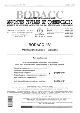 Bodacc Bulletin Officiel Des Annonces Civiles Et Commerciales Annexé Au
