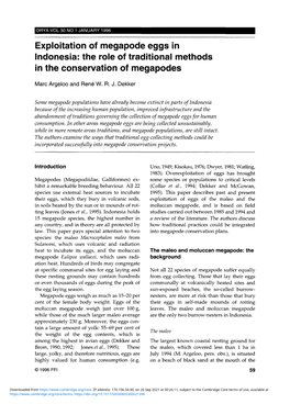 Exploitation of Megapode Eggs in Indonesia: the Role of Traditional Methods in the Conservation of Megapodes