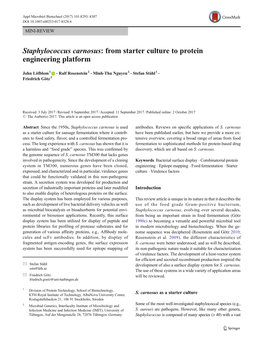 Staphylococcus Carnosus: from Starter Culture to Protein Engineering Platform