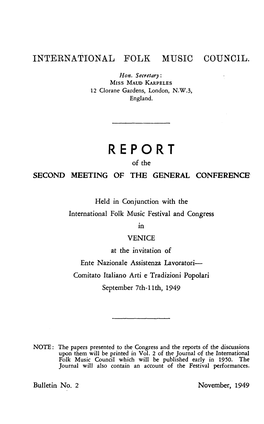 REPORT of the SECOND MEETING of the GENERAL CONFERENCE