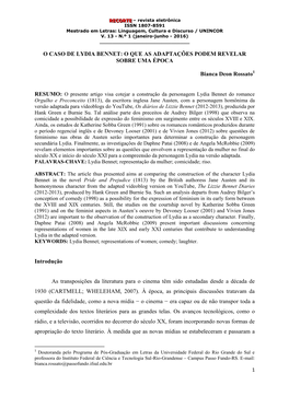 O CASO DE LYDIA BENNET: O QUE AS ADAPTAÇÕES PODEM REVELAR SOBRE UMA ÉPOCA Bianca Deon Rossato Introdução As Transposições