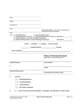 Notice of Voluntary Dismissal (Utah Rule of Civil Procedure 41)