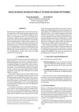 Song Ranking Based on Piracy in Peer-To-Peer Networks