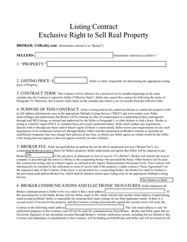 Listing Contract Exclusive Right to Sell Real Property