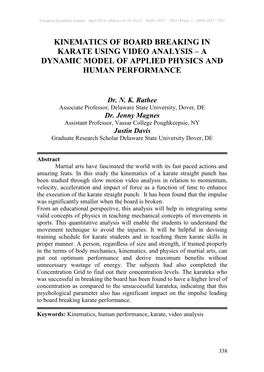 Kinematics of Board Breaking in Karate Using Video Analysis – a Dynamic Model of Applied Physics and Human Performance