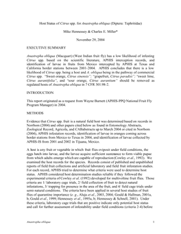 Host Status of Citrus Spp. for Anastrepha Obliqua (Diptera: Tephritidae)