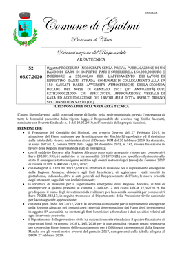 Comune Di Guilmi Provincia Di Chieti ______Determinazione Del Responsabile AREA TECNICA