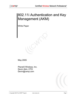 802.11I Authentication and Key Management (AKM)