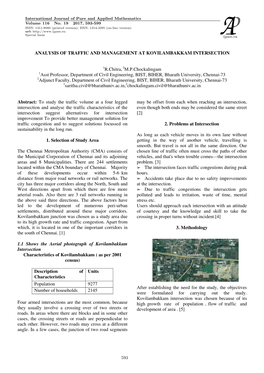 ANALYSIS of TRAFFIC and MANAGEMENT at KOVILAMBAKKAM INTERSECTION 1R.Chitra,2M.P.Chockalingam 1Asst Professor, Department of Civi