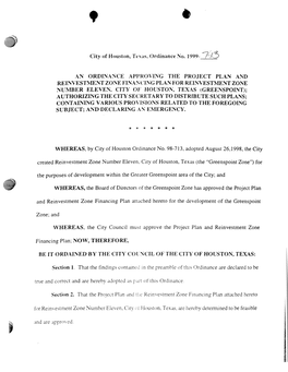 Project Plan and Reinvestment Zone Financing Plan for Reinvestment Zone Number Eleven