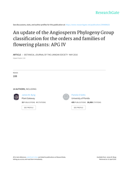 An Update of the Angiosperm Phylogeny Group Classification for the Orders and Families of Flowering Plants: APG IV