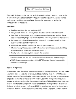 The 10Th Mountain Division