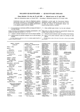 QUARANTINABLE DISEASES Zones Infectées À La Date Du 12 Avril 1958