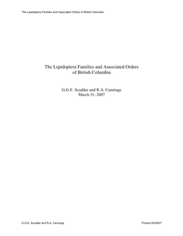 The Lepidoptera Families and Associated Orders of British Columbia