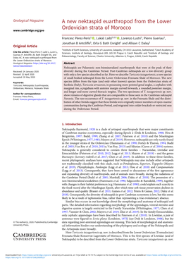 A New Nektaspid Euarthropod from the Lower Ordovician Strata of Morocco