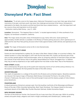 Disneyland Park: Fact Sheet