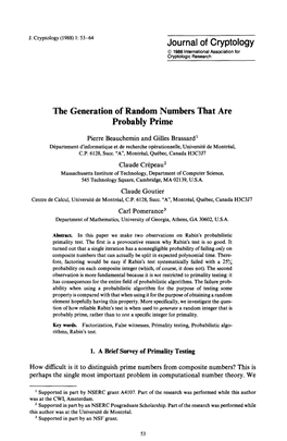 The Generation of Random Numbers That Are Probably Prime