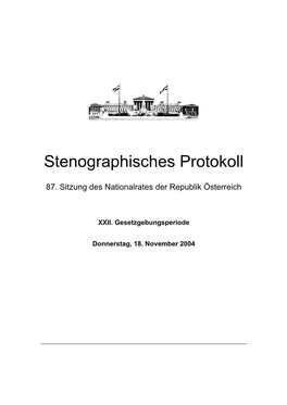 Stenographisches Protokoll Der 87