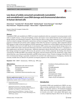 Low Doses of Widely Consumed Cannabinoids (Cannabidiol and Cannabidivarin) Cause DNA Damage and Chromosomal Aberrations in Human-Derived Cells