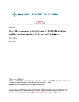 Recent Developments in the Literature on Conflict Negotiation and Cooperation Over Shared International Fresh Waters