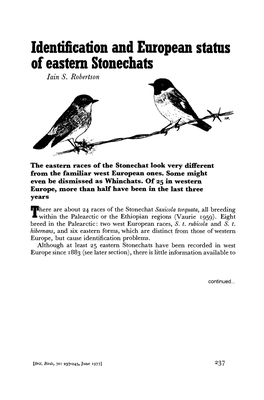 Saxicola Torquata, All Breeding Twithin the Palearctic Or the Ethiopian Regions (Vaurie 1959)