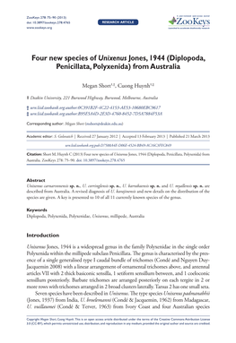 Four New Species of Unixenus Jones, 1944 (Diplopoda, Penicillata, Polyxenida) from Australia