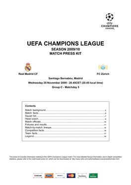 Uefa Champions League Season 2009/10 Match Press Kit