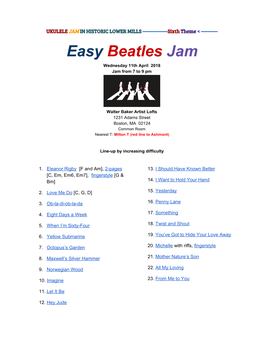 Easy Beatles Jam ​ W​Ednesday 11Th April 2018 ​ ​ Jam from 7 to 9 Pm