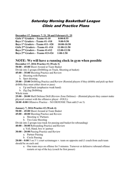 Saturday Morning Basketball League Clinic and Practice Plans