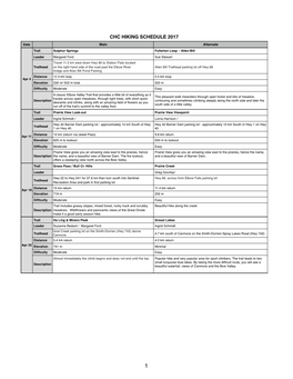 CHC 2017 Hiking Schedule