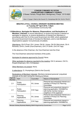 Ordinary Business Minutes 30.04.19
