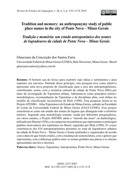 An Anthroponymy Study of Public Place Names in the City of Ponte Nova – Minas Gerais