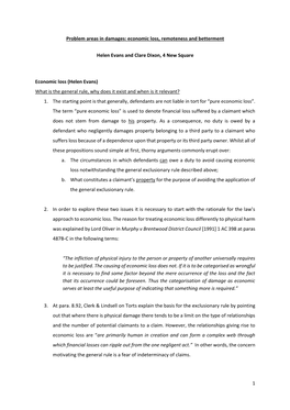 Problem Areas in Damages: Economic Loss, Remoteness and Betterment