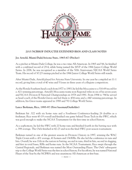 2015 Ncbhof Inductee Extended Bios and Class Notes