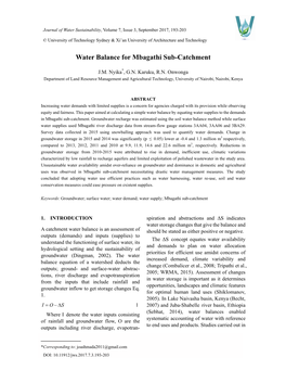 Water Balance for Mbagathi Sub-Catchment