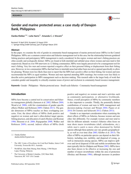 Gender and Marine Protected Areas: a Case Study of Danajon Bank, Philippines