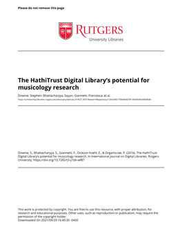 The Hathitrust Digital Library's Potential for Musicology Research