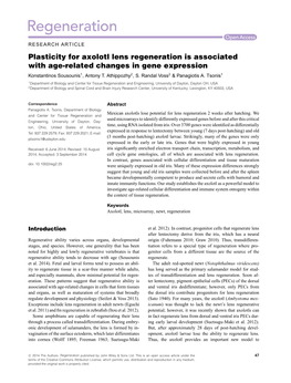 Plasticity for Axolotl Lens Regeneration Is Associated with Age‐